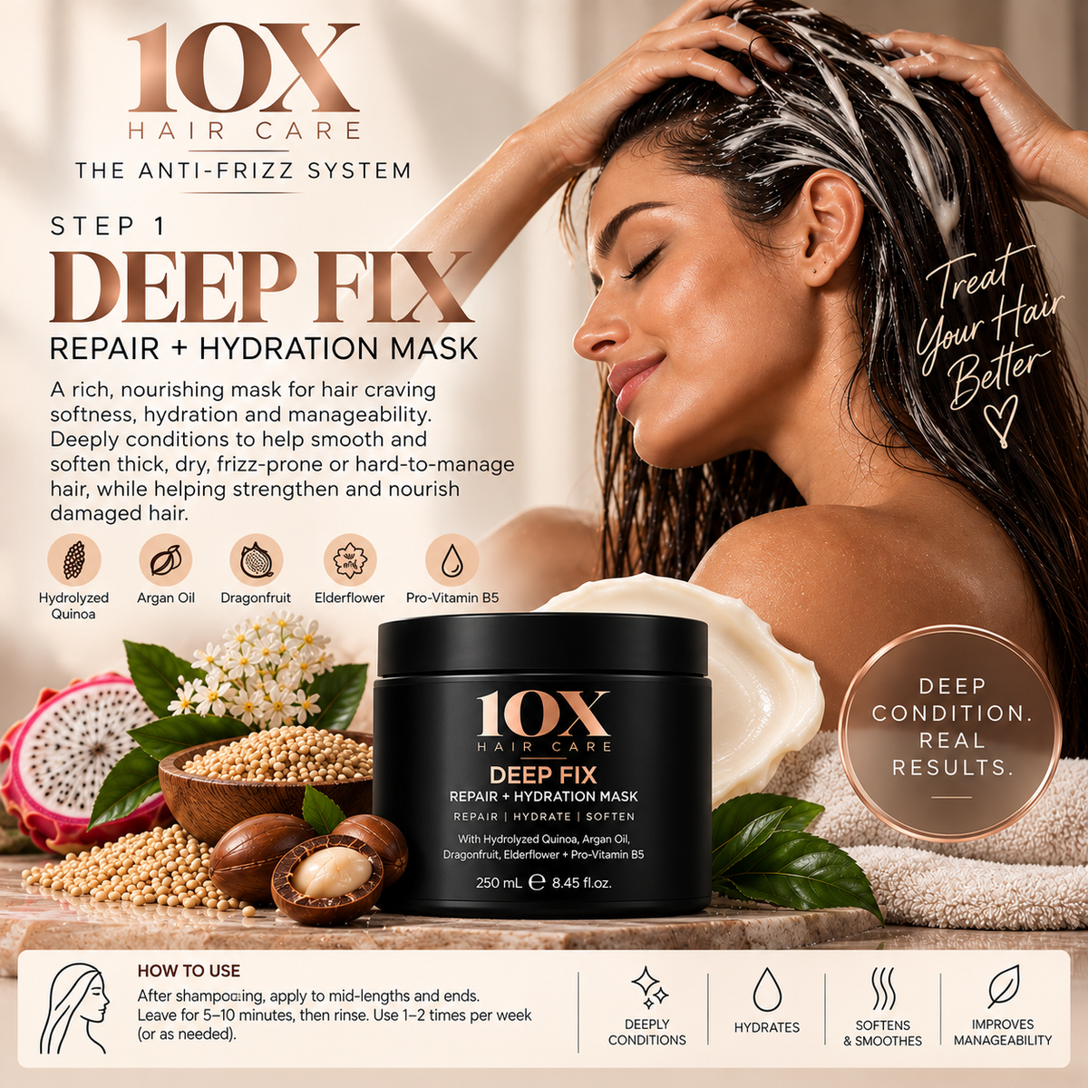 THE 10X ANTI-FRIZZ SYSTEM - 3-Step Hydration, Smoothing + Shine Routine